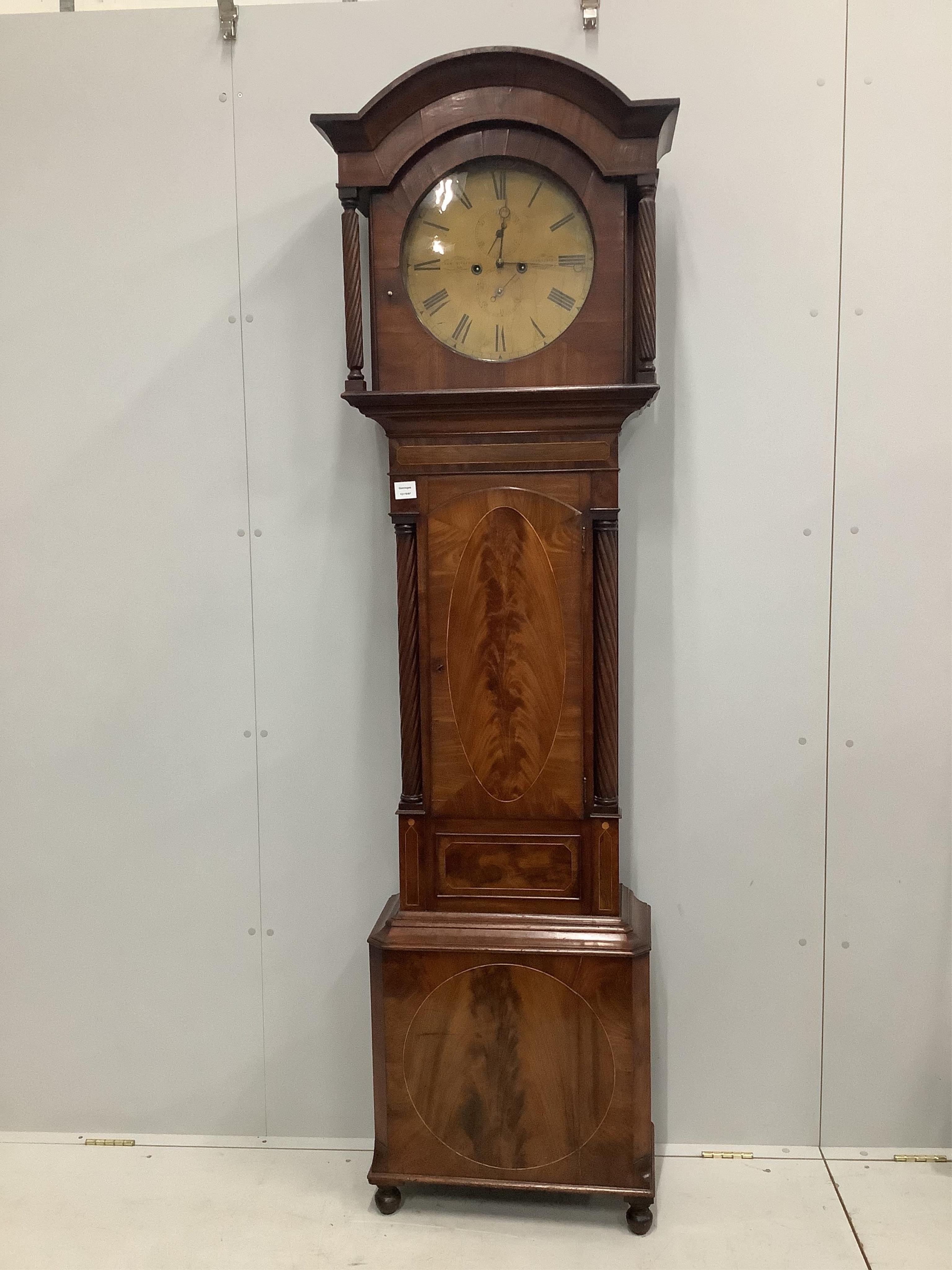 An early 19th century mahogany eight day longcase clock, the circular dial marked McClung, Carlisle, height 216cm. Condition - fair